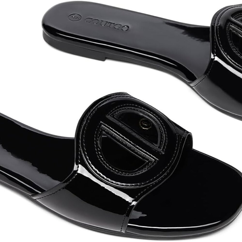 Women's Leather Flat Sandals Open Toe Slip-On Summer Beach Slides Size 9 - Picture 1 of 5